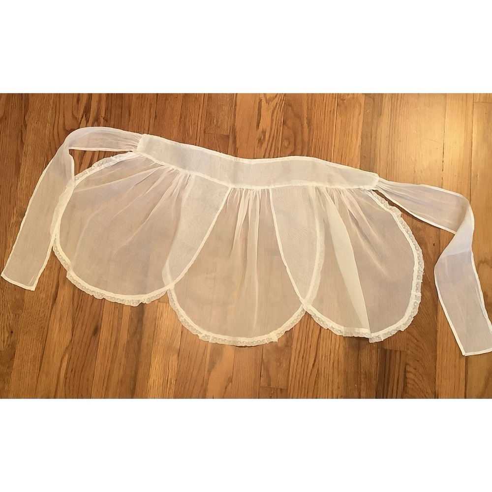 Vintage White Organza Lace Half Apron Farmhouse Romantic Kitchen Apron